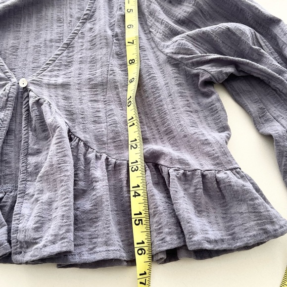 Anthro Grade & Gather Lavender Ruffle Peplum Boho Open Front Blouse M - Picture 7 of 10